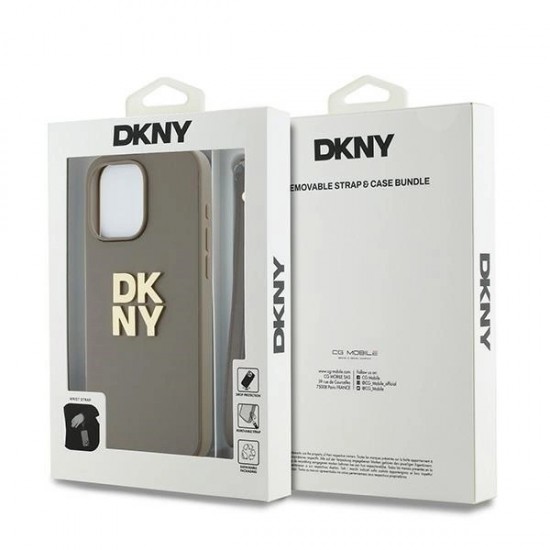 DKNY Wrist Strap Stock Logo case for iPhone 15 Pro Max - beige