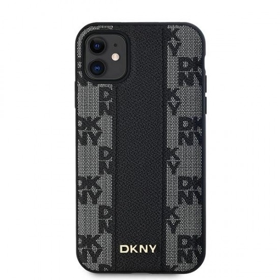 DKNY Leather Checkered Mono Pattern MagSafe Case for iPhone 11 / Xr - Black