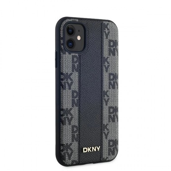 DKNY Leather Checkered Mono Pattern MagSafe Case for iPhone 11 / Xr - Black