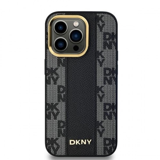 DKNY Leather Checkered Mono Pattern MagSafe Case for iPhone 13 Pro Max - Black