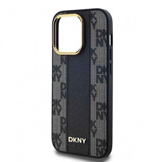 DKNY Leather Checkered Mono Pattern MagSafe Case for iPhone 13 Pro Max - Black
