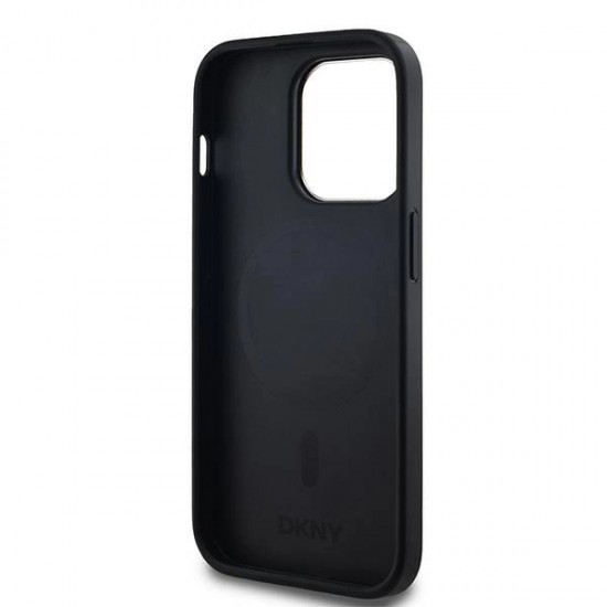 DKNY Leather Checkered Mono Pattern MagSafe case for iPhone 14 Pro - black