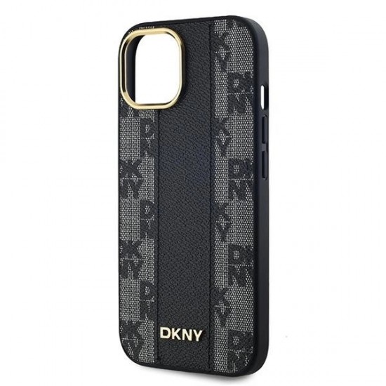 DKNY Leather Checkered Mono Pattern MagSafe Case for iPhone 14/15/13 - Black