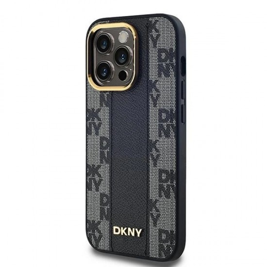 DKNY Leather Checkered Mono Pattern MagSafe Case for iPhone 14 Pro Max - Black