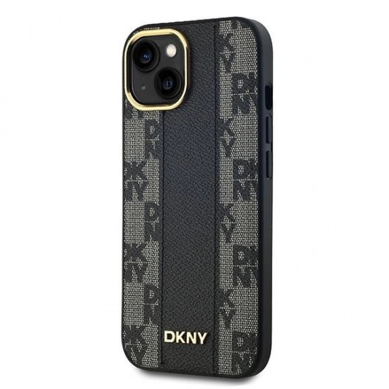 DKNY Leather Checkered Mono Pattern MagSafe Case for iPhone 15/14/13 - Black