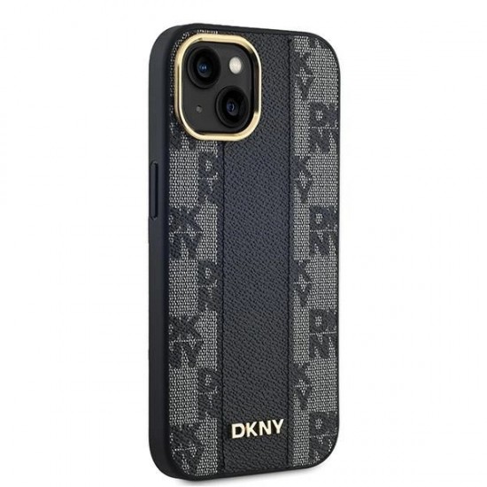 DKNY Leather Checkered Mono Pattern MagSafe Case for iPhone 15/14/13 - Black