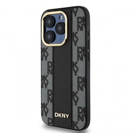 DKNY Leather Checkered Mono Pattern MagSafe iPhone 15 Pro Max Case - Black
