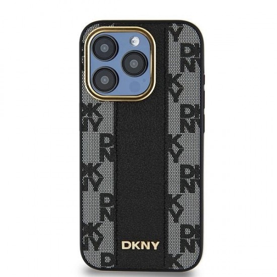 DKNY Leather Checkered Mono Pattern MagSafe iPhone 15 Pro Max Case - Black
