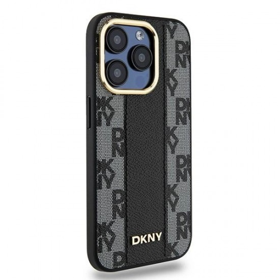 DKNY Leather Checkered Mono Pattern MagSafe iPhone 15 Pro Max Case - Black