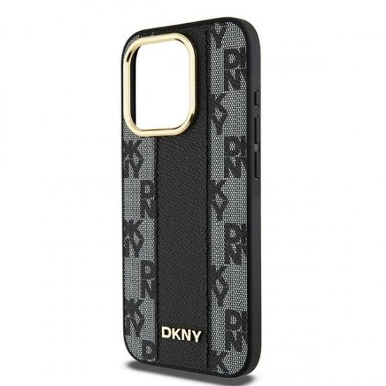 DKNY Leather Checkered Mono Pattern MagSafe iPhone 15 Pro Max Case - Black