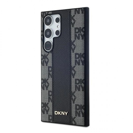 DKNY Leather Checkered Mono Pattern MagSafe Case for Samsung Galaxy S24 Ultra - Black