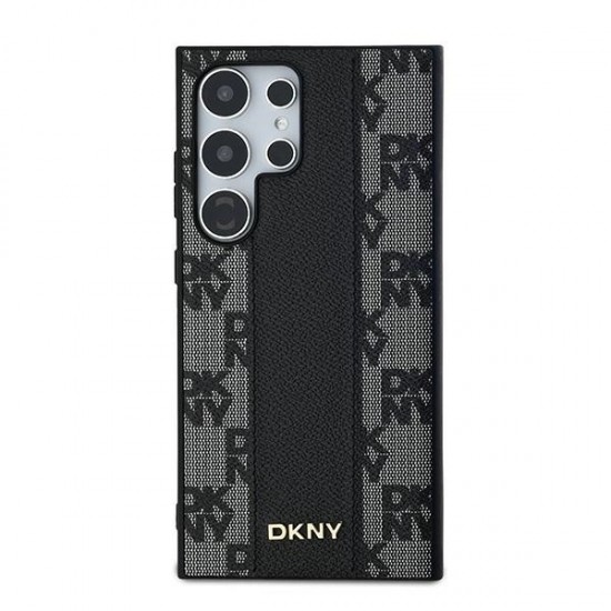 DKNY Leather Checkered Mono Pattern MagSafe Case for Samsung Galaxy S24 Ultra - Black