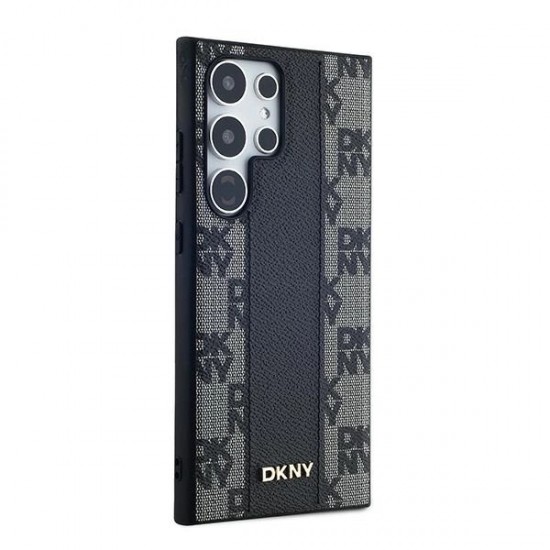 DKNY Leather Checkered Mono Pattern MagSafe Case for Samsung Galaxy S24 Ultra - Black