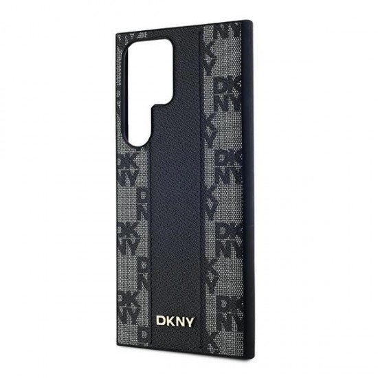 DKNY Leather Checkered Mono Pattern MagSafe Case for Samsung Galaxy S24 Ultra - Black