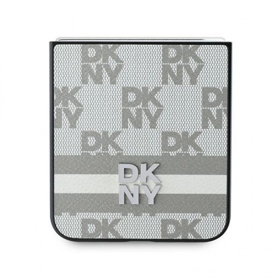 DKNY Checkered Pattern Printed Stripes Case for Samsung Galaxy Z Flip 6 - Beige