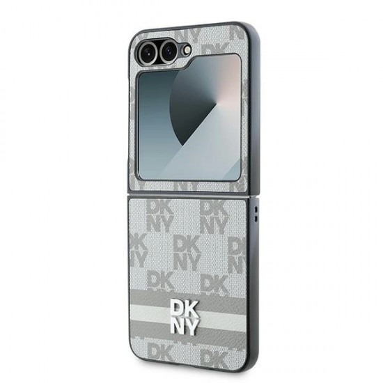 DKNY Checkered Pattern Printed Stripes Case for Samsung Galaxy Z Flip 6 - Beige