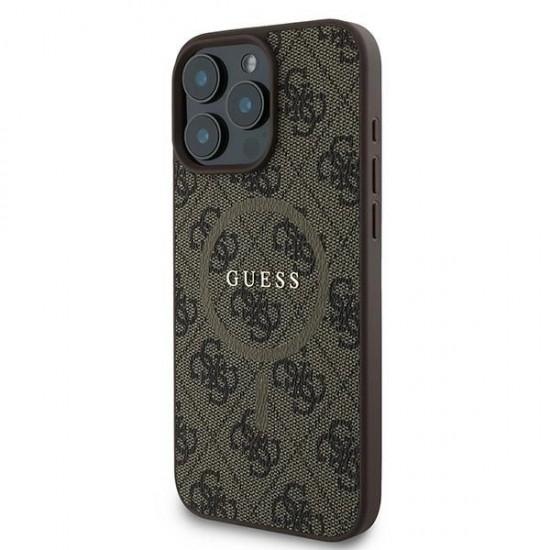 Guess 4G Ring Classic Logo MagSafe iPhone 16 Pro Case - Brown