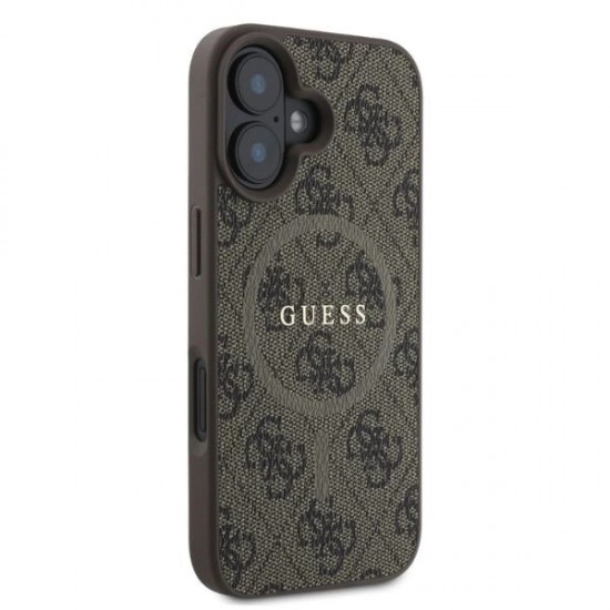 Guess 4G Ring Classic Logo MagSafe iPhone 16 Case - Brown
