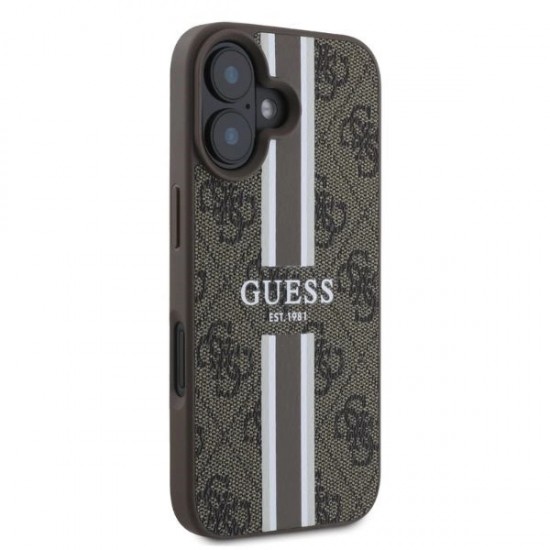 Guess 4G Printed Stripes MagSafe iPhone 16 Case - Brown