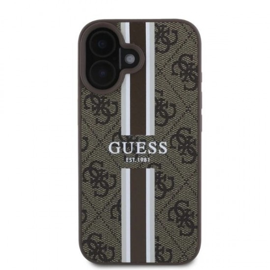Guess 4G Printed Stripes MagSafe iPhone 16 Case - Brown