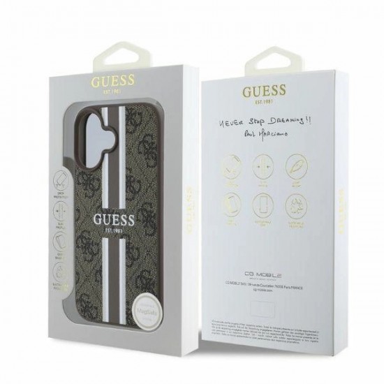 Guess 4G Printed Stripes MagSafe iPhone 16 Case - Brown