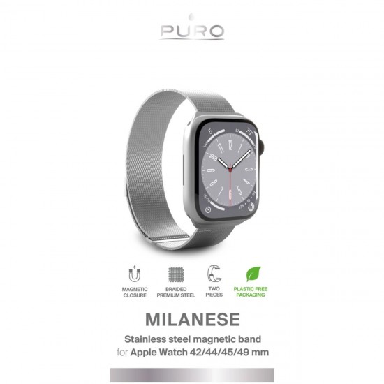 Puro Milanese Stainless Steel Strap for Apple Watch 42 / 44 / 45 / 49 mm - Silver
