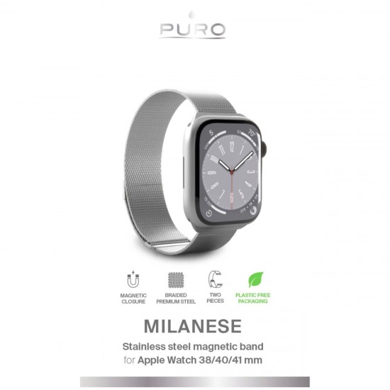 Puro Milanese Stainless Steel Apple Watch Band 38/40/41mm - Silver