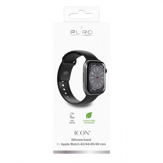 Puro Icon Silicone Strap for Apple Watch 42 / 44 / 45 / 49 mm - Black (2 pcs.)