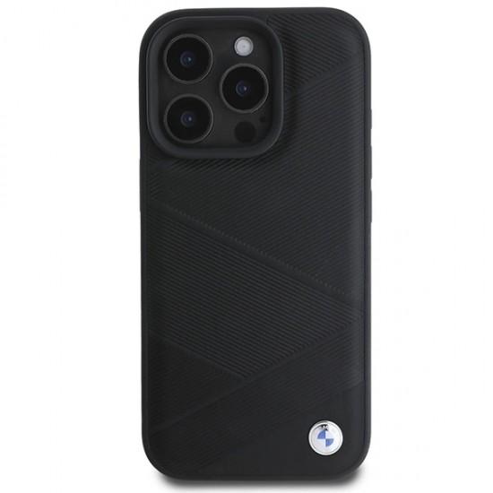 BMW Signature Leather Crossing Lines Pattern iPhone 16 Pro Case - Black