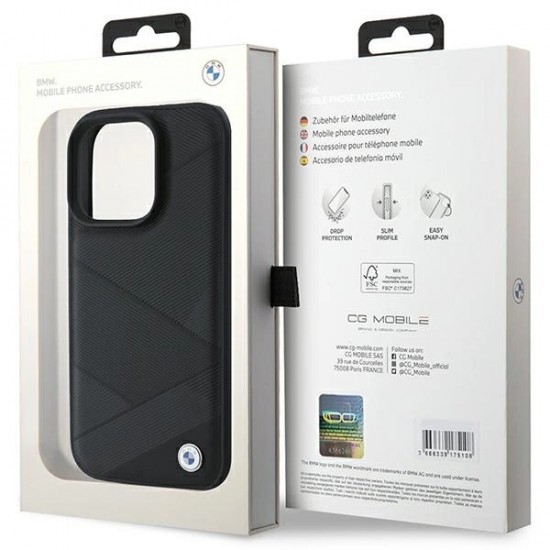 BMW Signature Leather Crossing Lines Pattern iPhone 16 Pro Case - Black