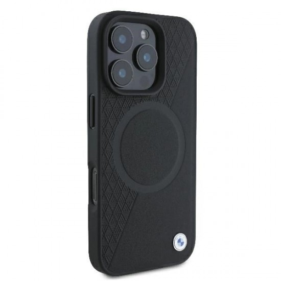 BMW Signature Leather Half Textured & Circle MagSafe case for iPhone 16 Pro - black