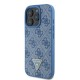 Guess Leather Metal Logo Strass Crossbody Case for iPhone 16 Pro - Blue