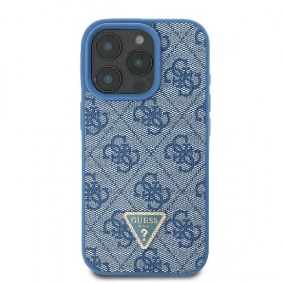 Guess Leather Metal Logo Strass Crossbody Case for iPhone 16 Pro - Blue