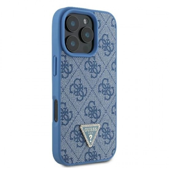 Guess Leather Metal Logo Strass Crossbody Case for iPhone 16 Pro - Blue