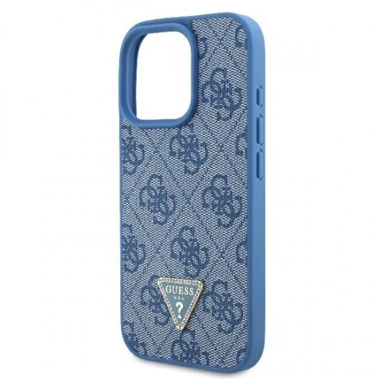 Guess Leather Metal Logo Strass Crossbody Case for iPhone 16 Pro - Blue