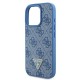 Guess Leather Metal Logo Strass Crossbody Case for iPhone 16 Pro - Blue