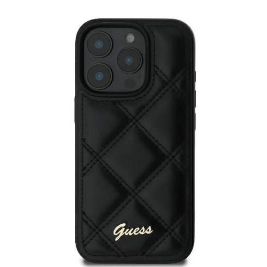 Guess Quilted Metal Logo iPhone 16 Pro Case - Black