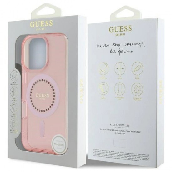 Guess IML Rhinestones MagSafe iPhone 16 Pro Max Case - Pink