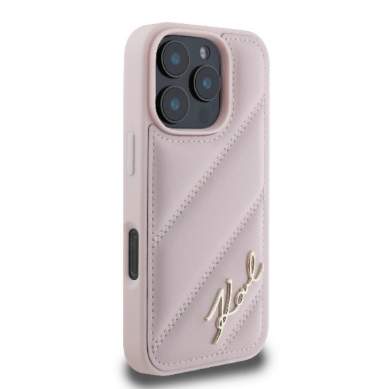 Karl Lagerfeld Quilted Signature iPhone 16 Pro Case - Pink