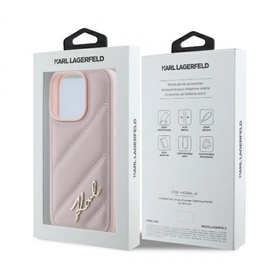 Karl Lagerfeld Quilted Signature iPhone 16 Pro Case - Pink