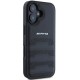 AMG Leather Debossed Lines Black Logo iPhone 16 Case - Black
