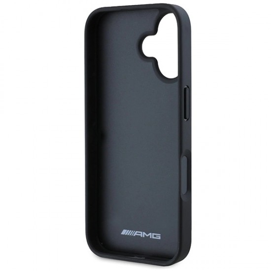AMG Leather Debossed Lines Black Logo iPhone 16 Case - Black