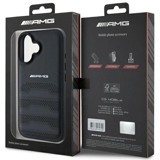 AMG Leather Debossed Lines Black Logo iPhone 16 Case - Black