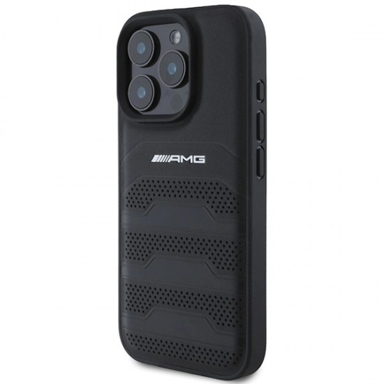 AMG Leather Debossed Lines Black Logo iPhone 16 Pro Max Case - Black