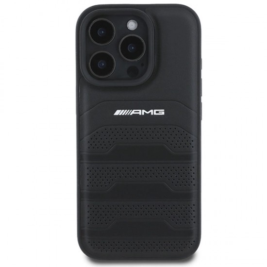 AMG Leather Debossed Lines Black Logo iPhone 16 Pro Max Case - Black