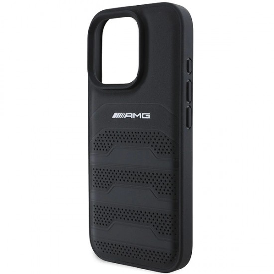 AMG Leather Debossed Lines Black Logo iPhone 16 Pro Max Case - Black