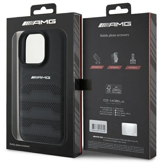 AMG Leather Debossed Lines Black Logo iPhone 16 Pro Max Case - Black
