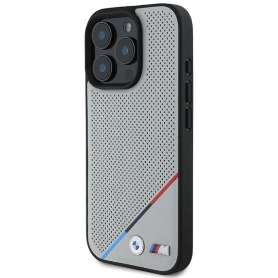 BMW M Perforated Tricolor Line MagSafe Case for iPhone 16 Pro - Gray