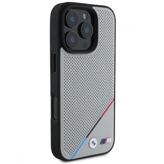 BMW M Perforated Tricolor Line MagSafe Case for iPhone 16 Pro - Gray