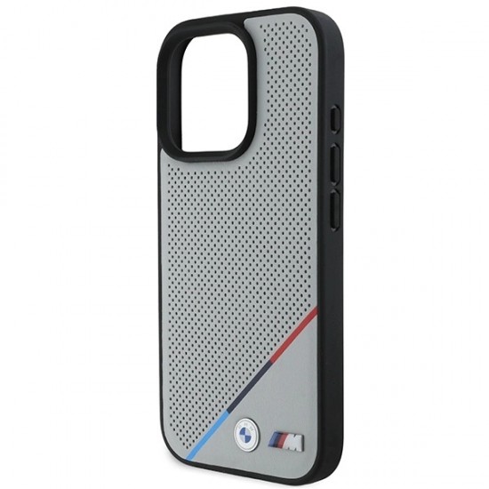 BMW M Perforated Tricolor Line MagSafe Case for iPhone 16 Pro - Gray